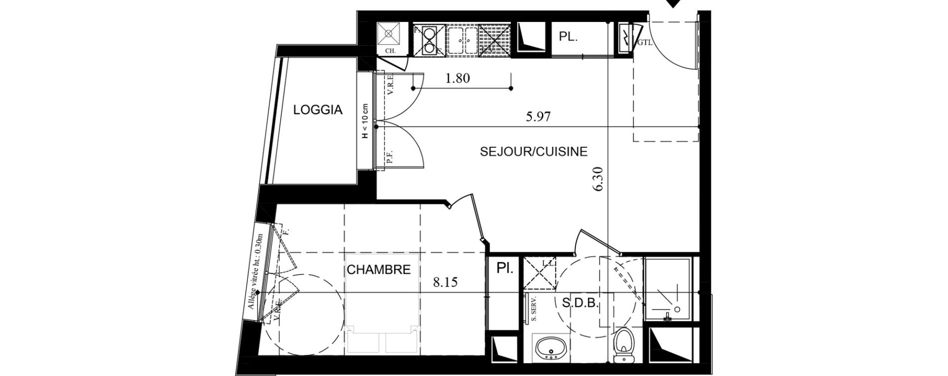 Appartement T2 de 40,30 m2 &agrave; Saint-Malo Lorette