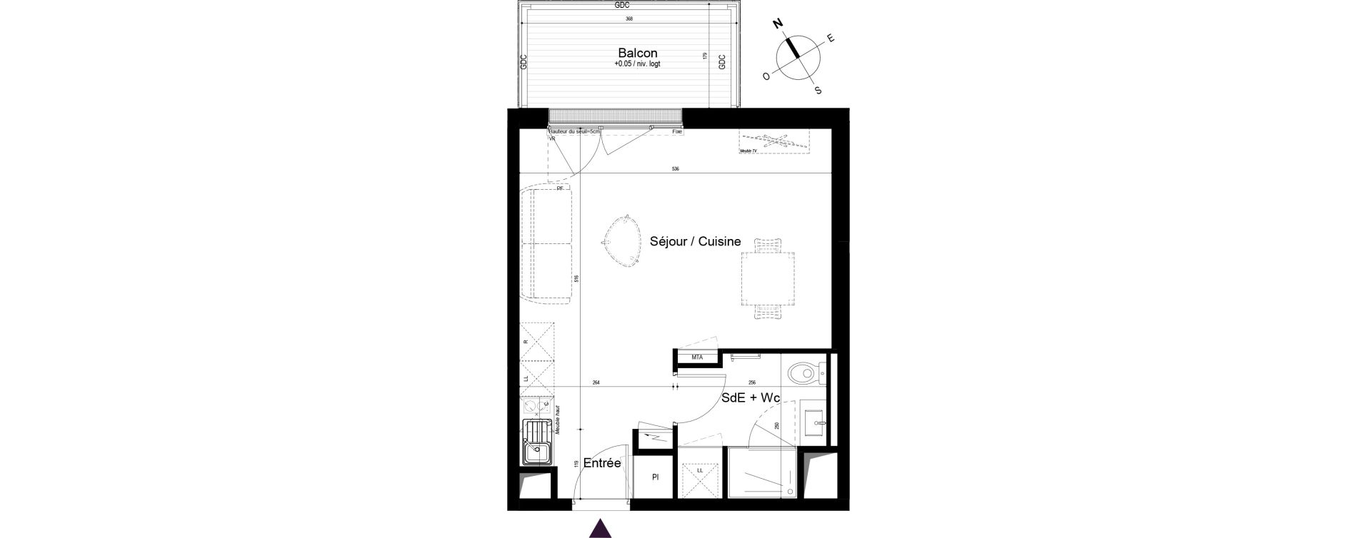 Appartement T1 de 32,24 m2 &agrave; Saint-Malo Param&eacute;