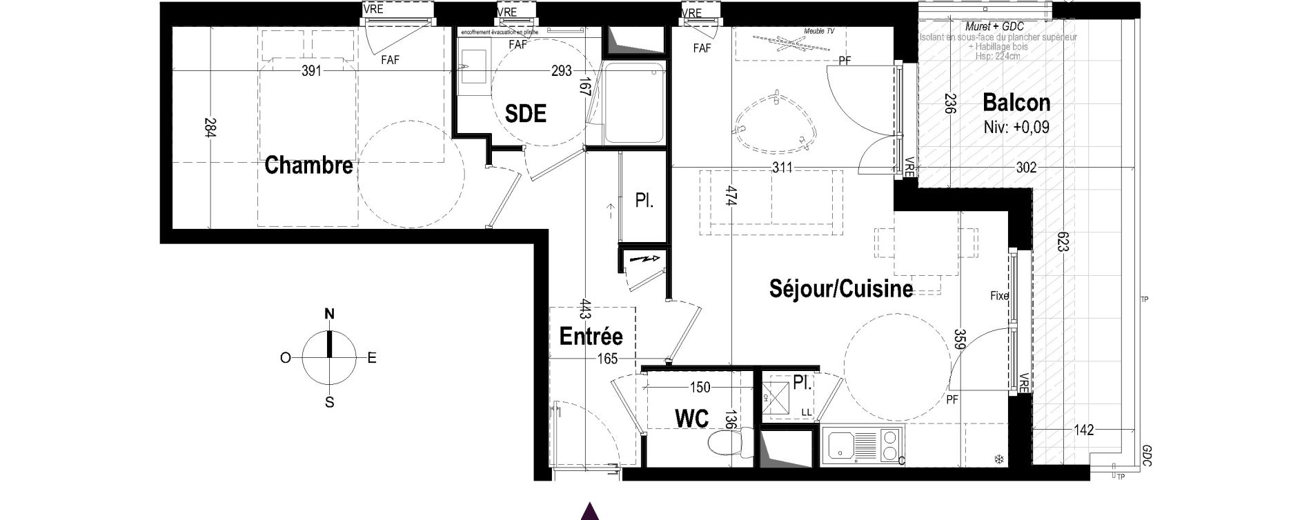 Appartement T2 de 48,13 m2 &agrave; Saint-Malo Roth&eacute;neuf - le pont