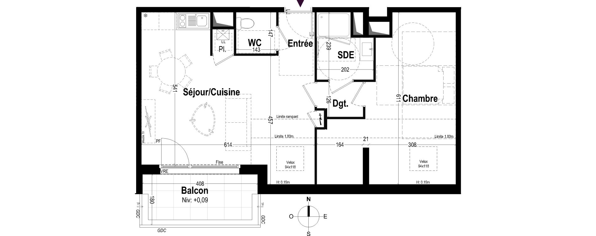 Appartement T2 de 49,84 m2 &agrave; Saint-Malo Roth&eacute;neuf - le pont