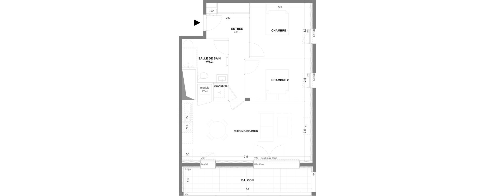 Appartement T3 de 63,67 m2 &agrave; Thorign&eacute;-Fouillard Centre