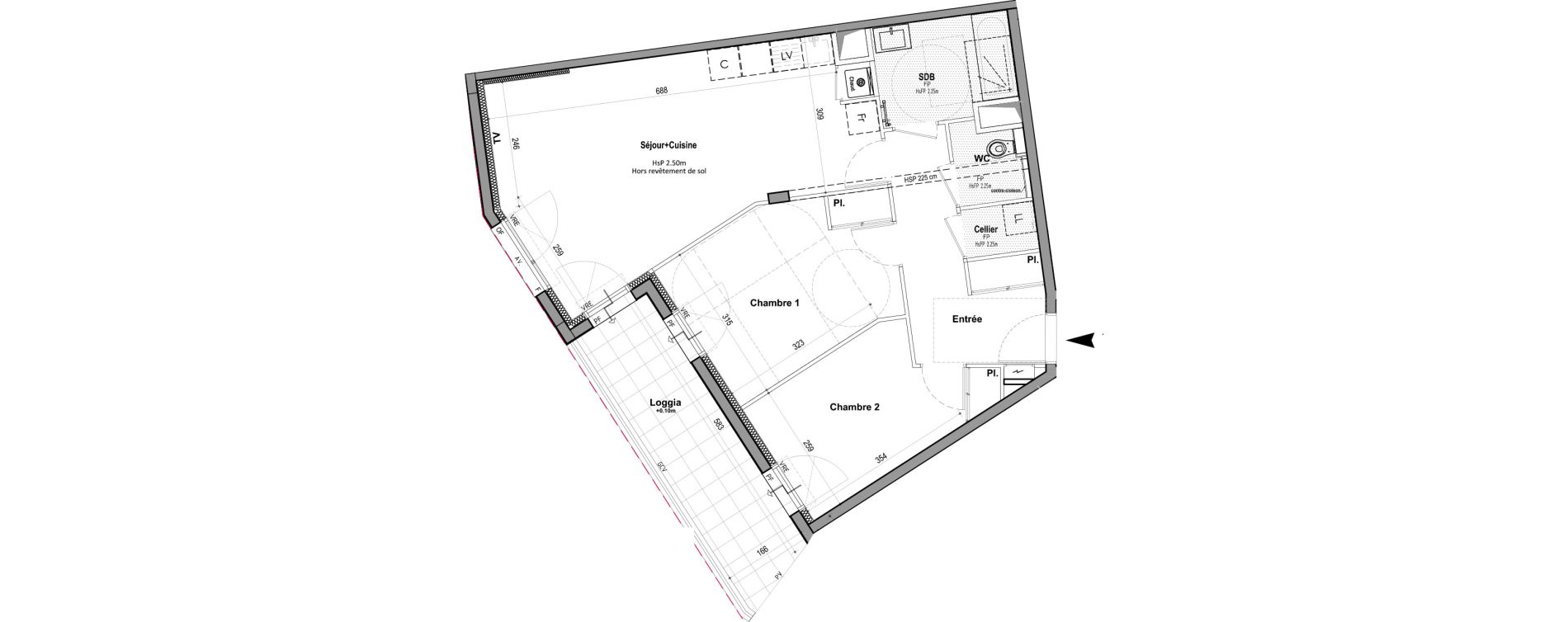 Appartement T3 de 66,41 m2 &agrave; Thorign&eacute;-Fouillard Centre
