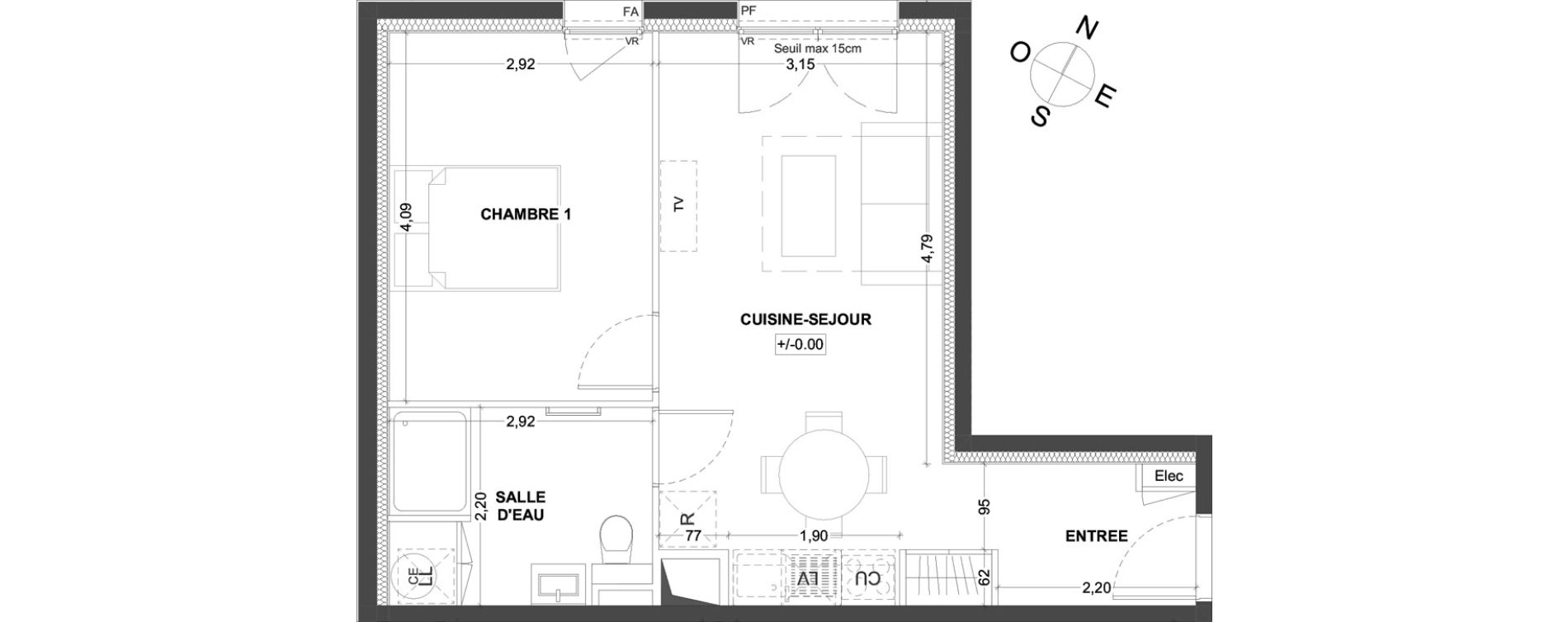 Appartement T2 de 41,68 m2 &agrave; Thorign&eacute;-Fouillard Centre
