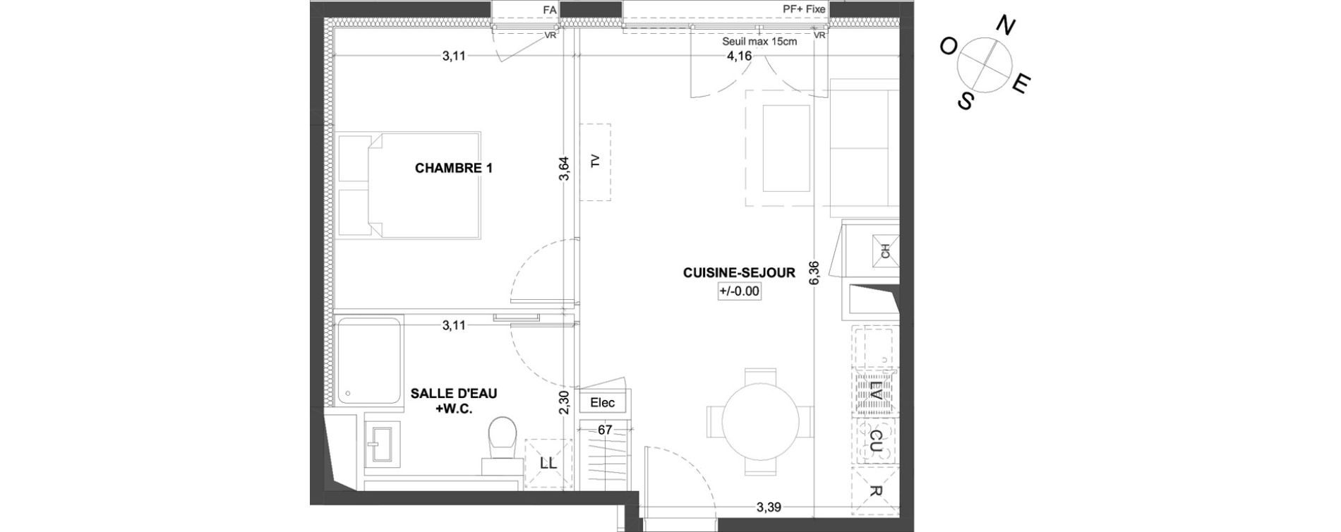 Appartement T2 de 42,89 m2 &agrave; Thorign&eacute;-Fouillard Centre