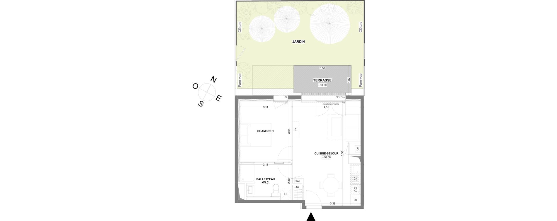 Appartement T2 de 42,89 m2 &agrave; Thorign&eacute;-Fouillard Centre
