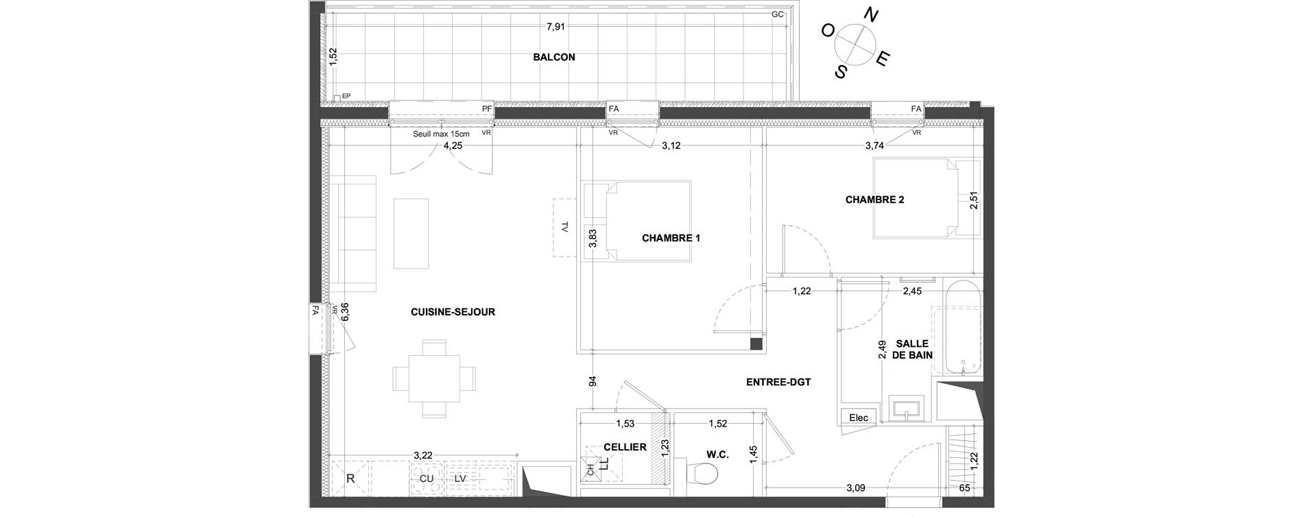 Appartement T3 de 67,52 m2 &agrave; Thorign&eacute;-Fouillard Centre