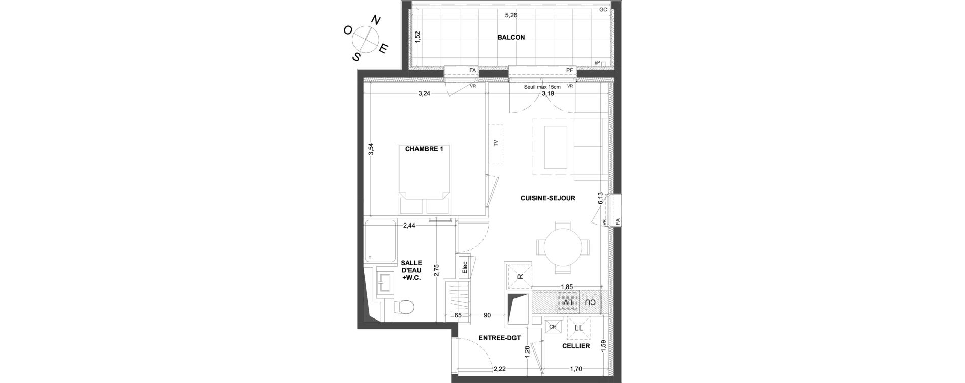 Appartement T2 de 43,96 m2 &agrave; Thorign&eacute;-Fouillard Centre