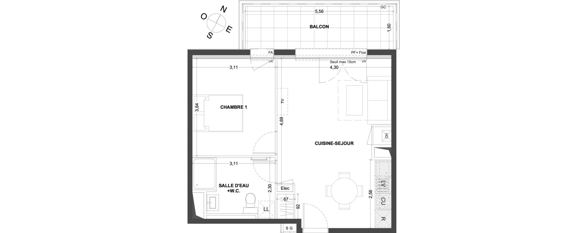 Appartement T2 de 43,61 m2 &agrave; Thorign&eacute;-Fouillard Centre