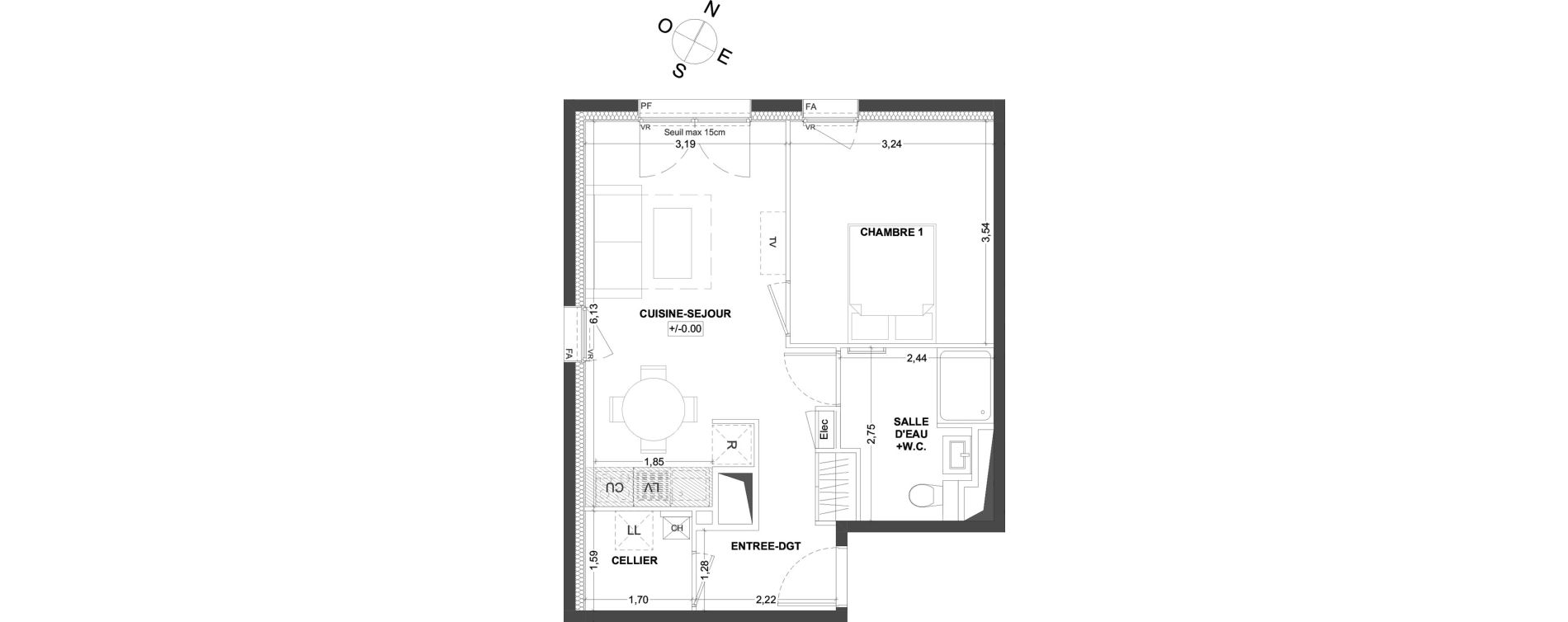 Appartement T2 de 43,97 m2 &agrave; Thorign&eacute;-Fouillard Centre