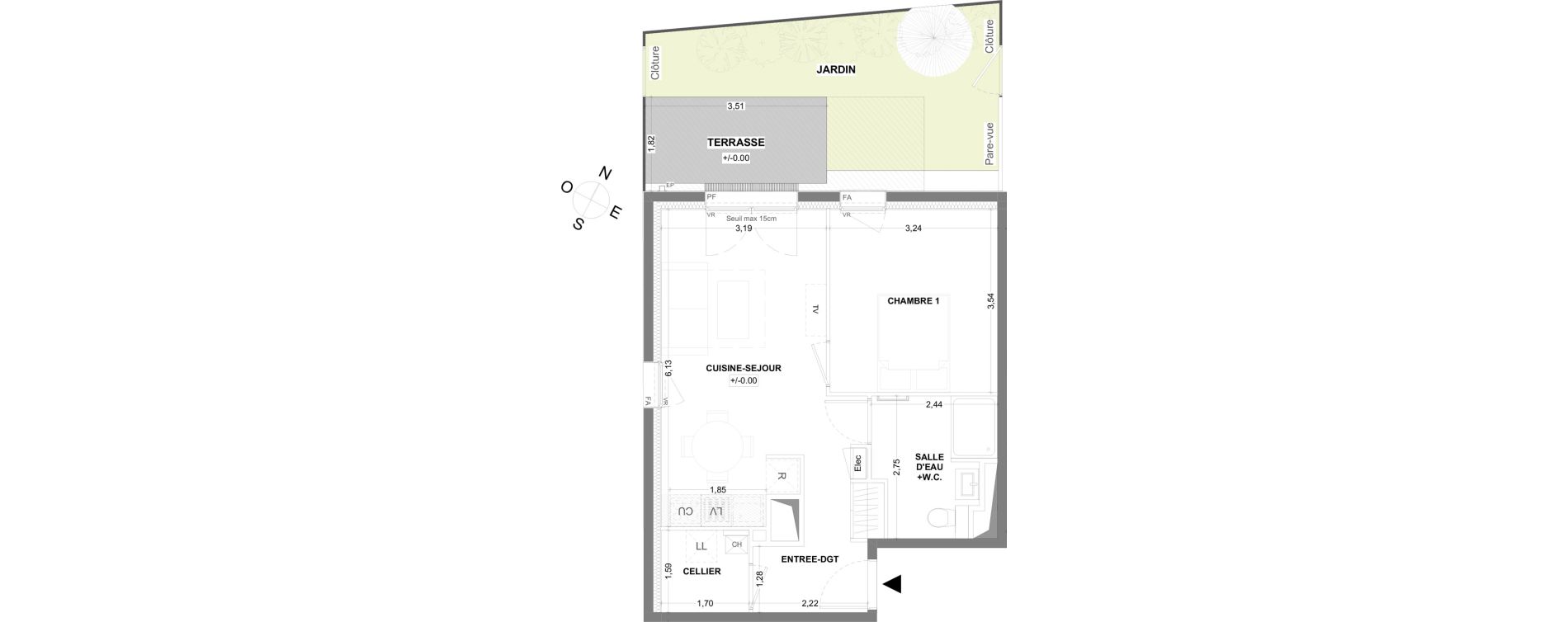 Appartement T2 de 43,97 m2 &agrave; Thorign&eacute;-Fouillard Centre