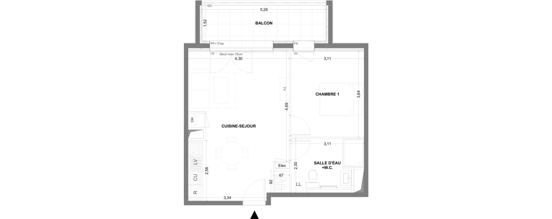 Appartement T2 de 43,60 m2 &agrave; Thorign&eacute;-Fouillard Centre