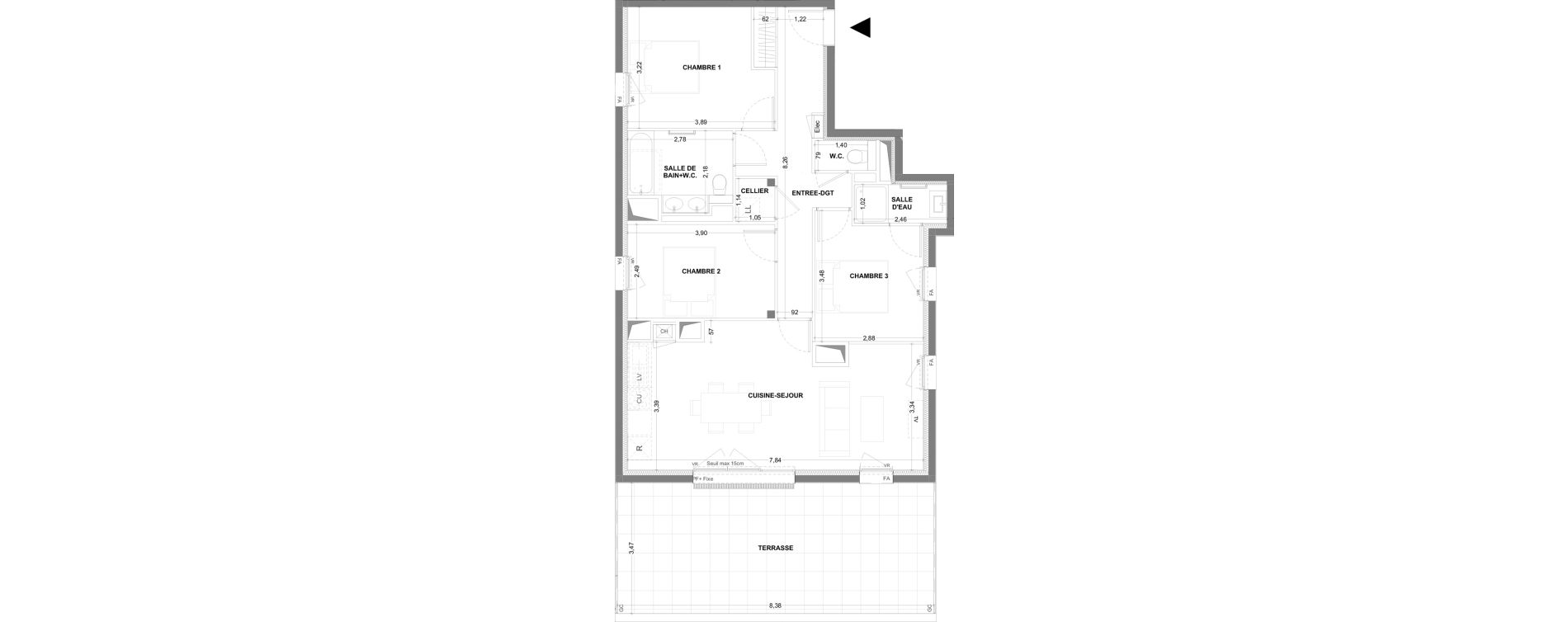 Appartement T4 de 80,01 m2 &agrave; Thorign&eacute;-Fouillard Centre