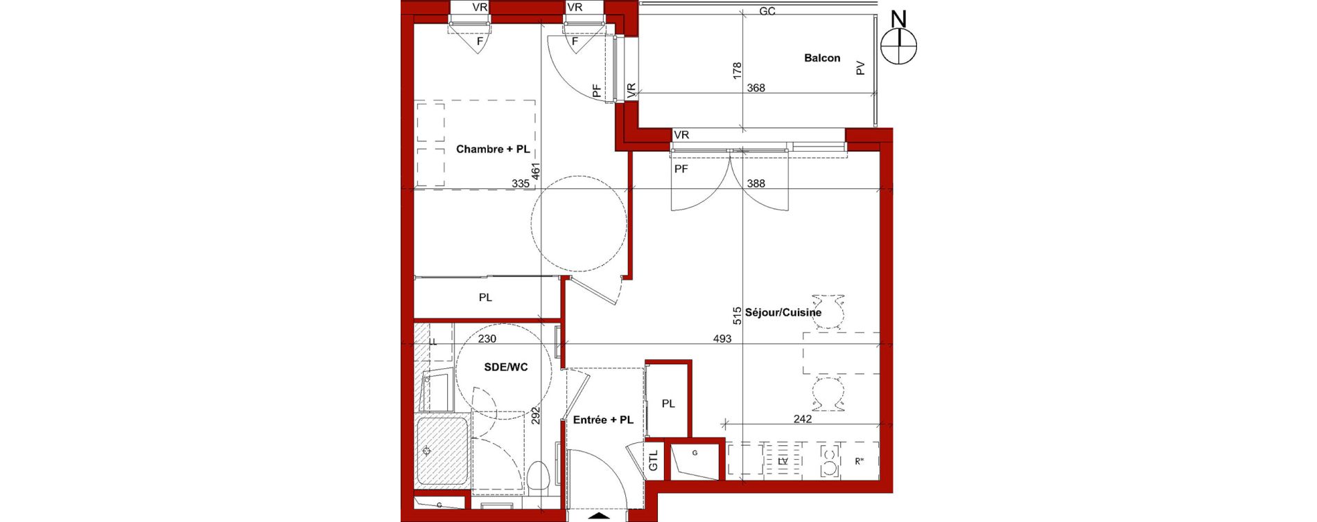 Appartement T2 de 43,67 m2 &agrave; Thorign&eacute;-Fouillard Centre