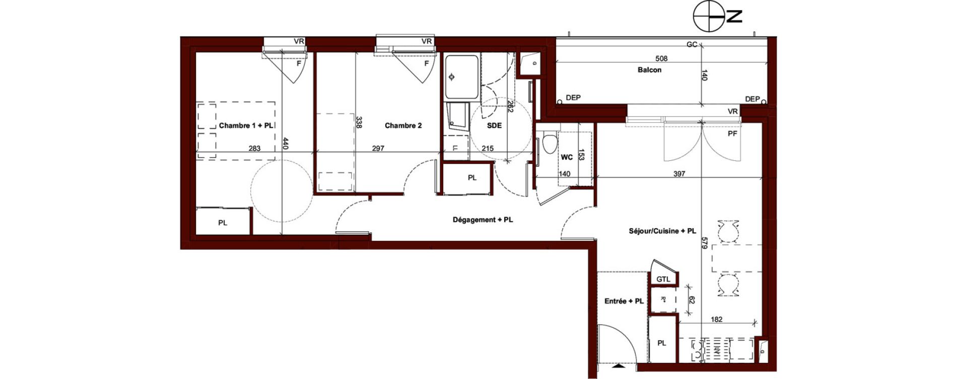 Appartement T3 de 61,37 m2 &agrave; Thorign&eacute;-Fouillard Centre