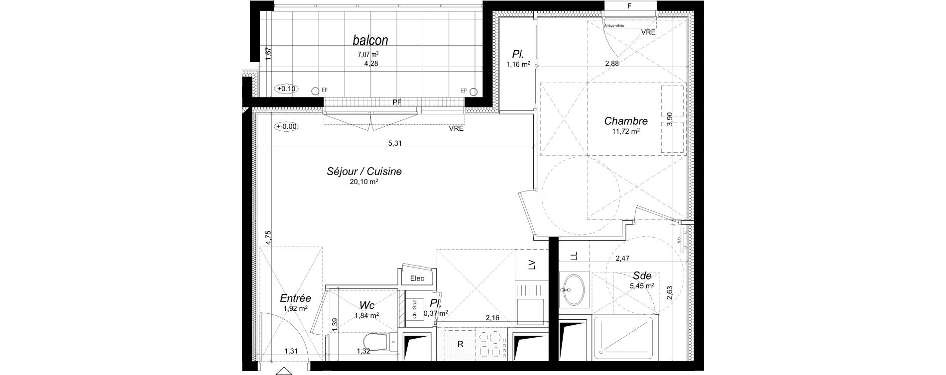 Appartement T2 de 42,56 m2 &agrave; Thorign&eacute;-Fouillard Centre