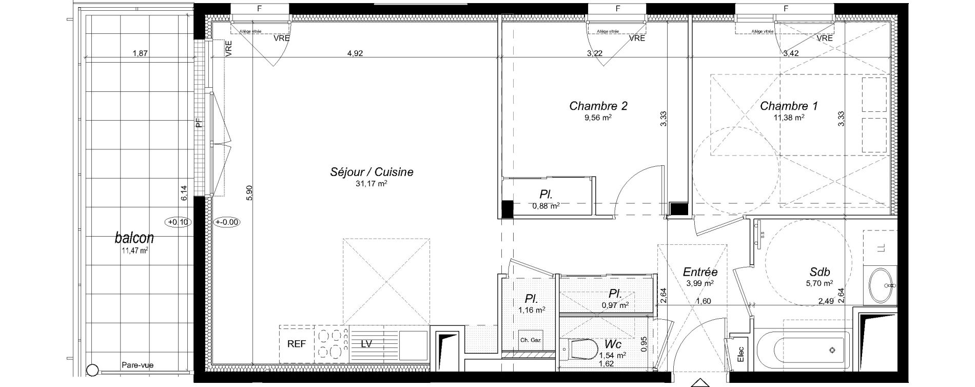 Appartement T3 de 66,35 m2 &agrave; Thorign&eacute;-Fouillard Centre
