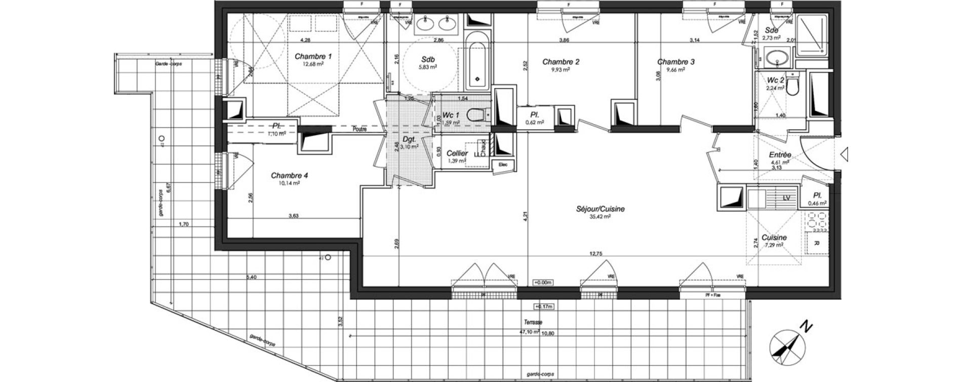 Appartement T5 de 108,79 m2 &agrave; Thorign&eacute;-Fouillard Centre