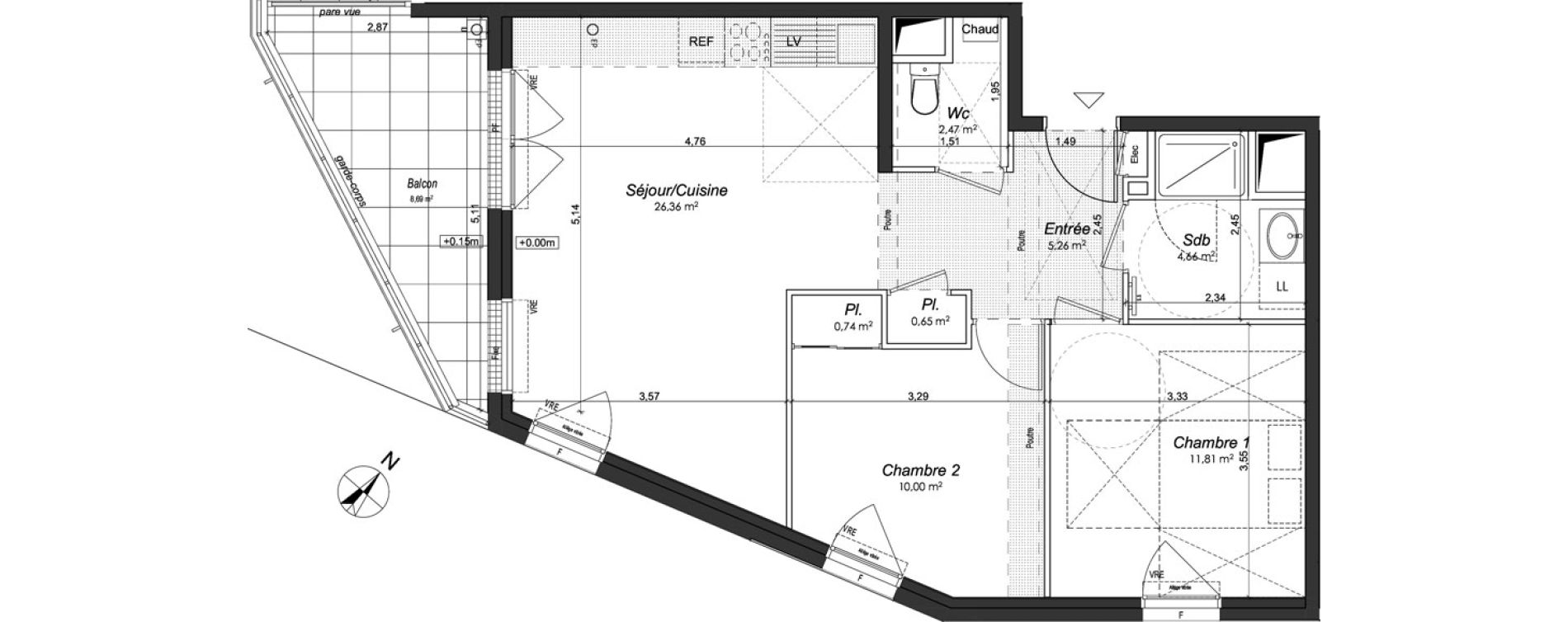 Appartement T3 de 61,95 m2 &agrave; Thorign&eacute;-Fouillard Centre