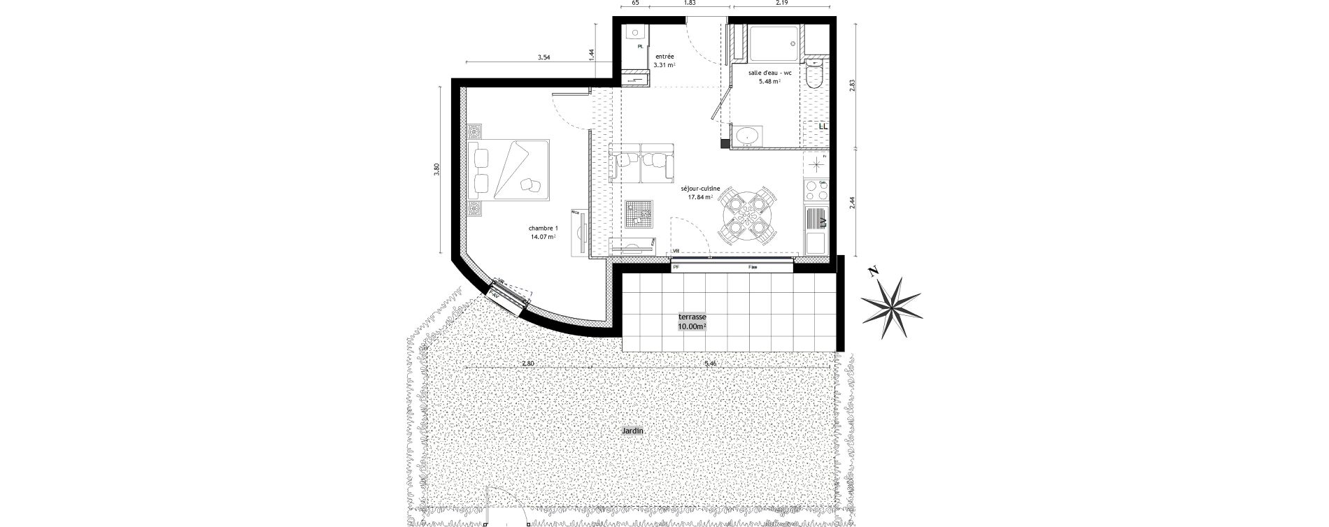 Appartement T2 de 40,70 m2 &agrave; Vezin-Le-Coquet Centre