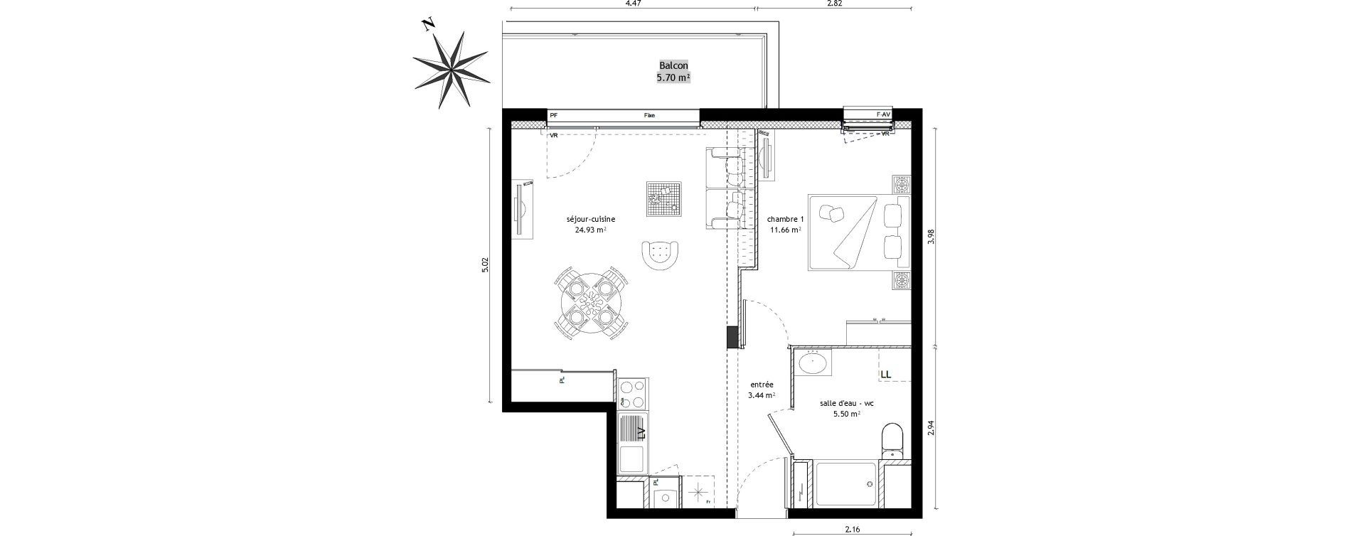 Appartement T2 de 45,53 m2 &agrave; Vezin-Le-Coquet Centre