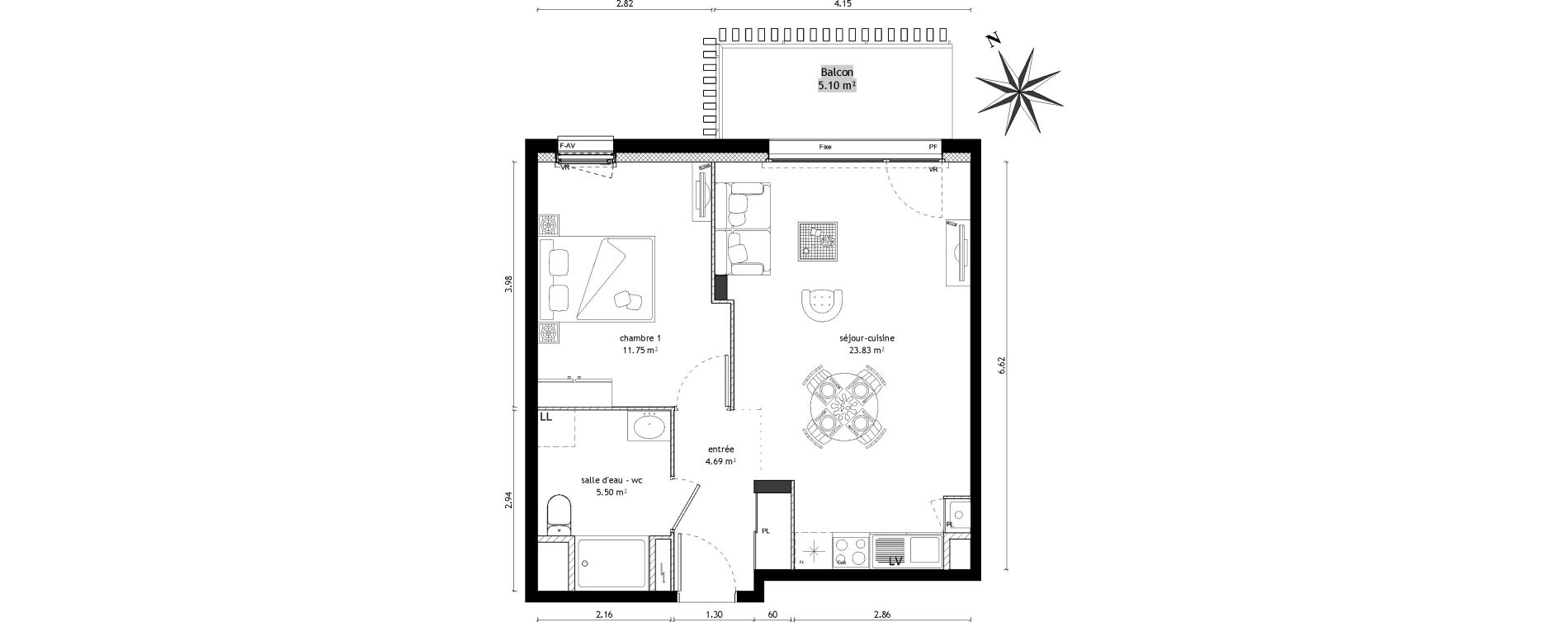 Appartement T2 de 45,77 m2 &agrave; Vezin-Le-Coquet Centre