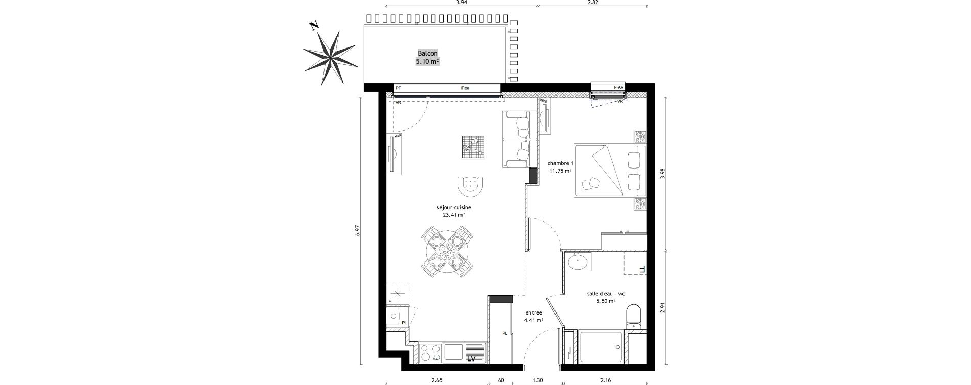 Appartement T2 de 45,07 m2 &agrave; Vezin-Le-Coquet Centre