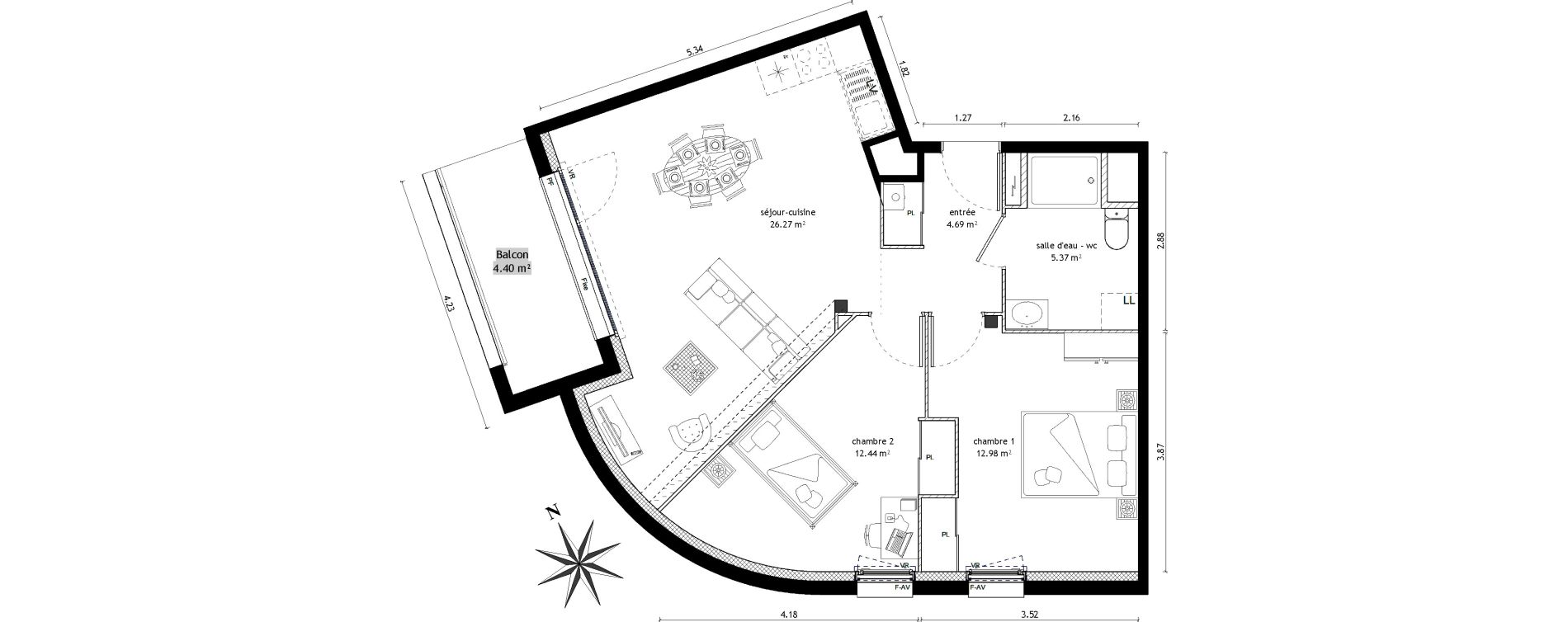 Appartement T3 de 61,75 m2 &agrave; Vezin-Le-Coquet Centre