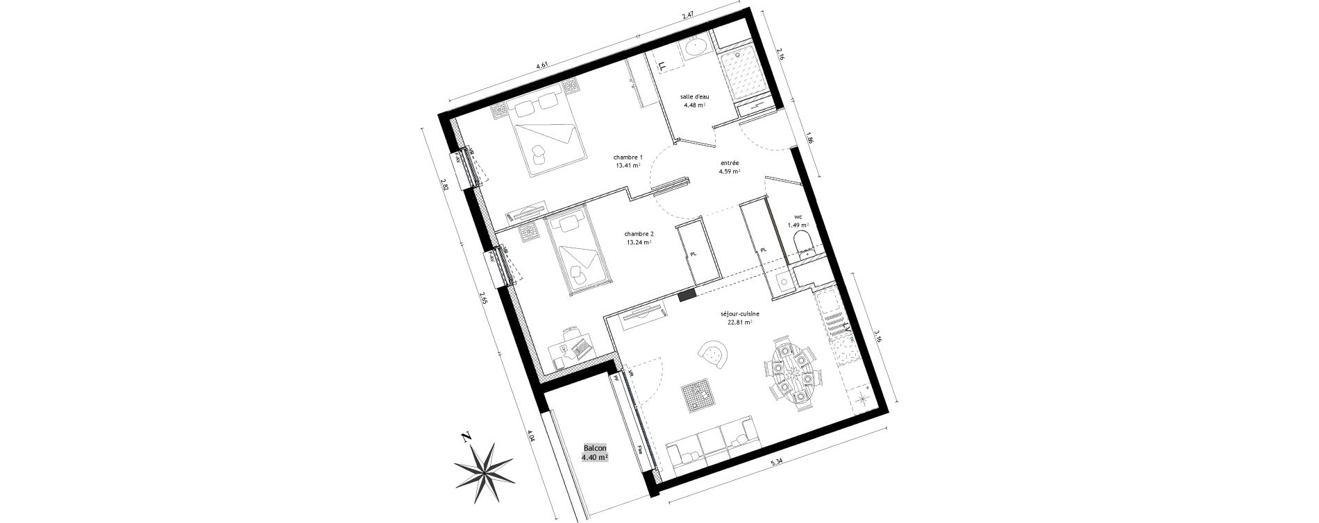 Appartement T3 de 60,02 m2 &agrave; Vezin-Le-Coquet Centre