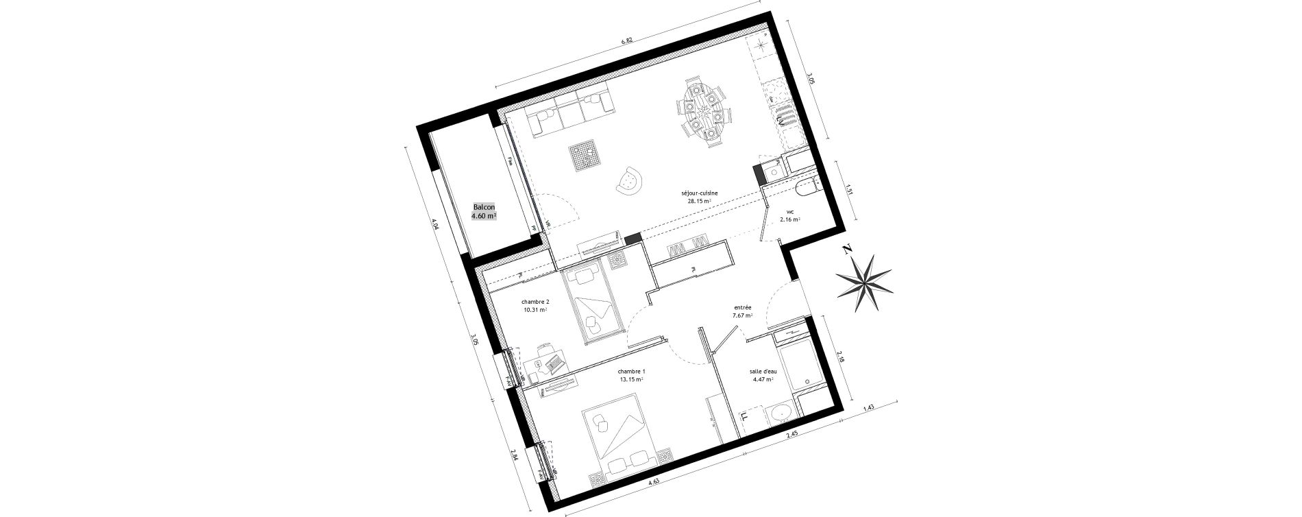 Appartement T3 de 65,91 m2 &agrave; Vezin-Le-Coquet Centre