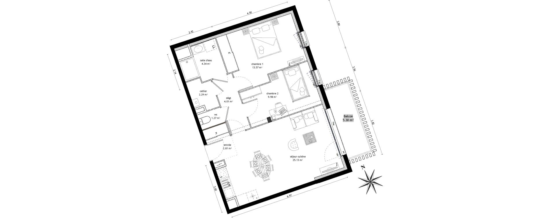 Appartement T3 de 63,40 m2 &agrave; Vezin-Le-Coquet Centre