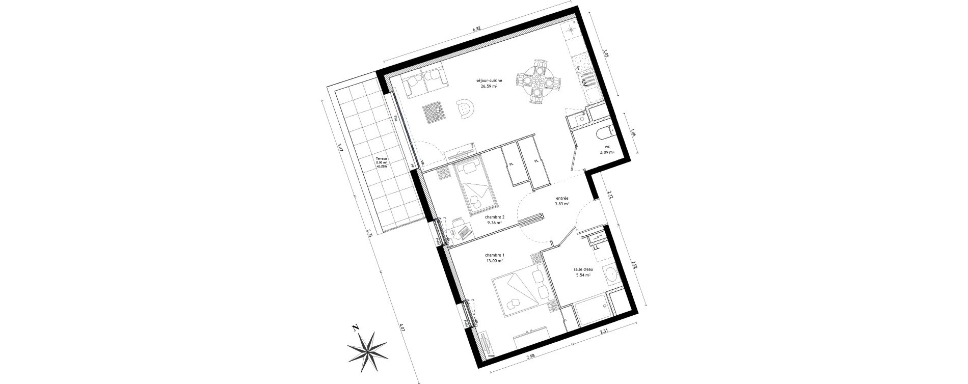 Appartement T3 de 60,41 m2 &agrave; Vezin-Le-Coquet Centre