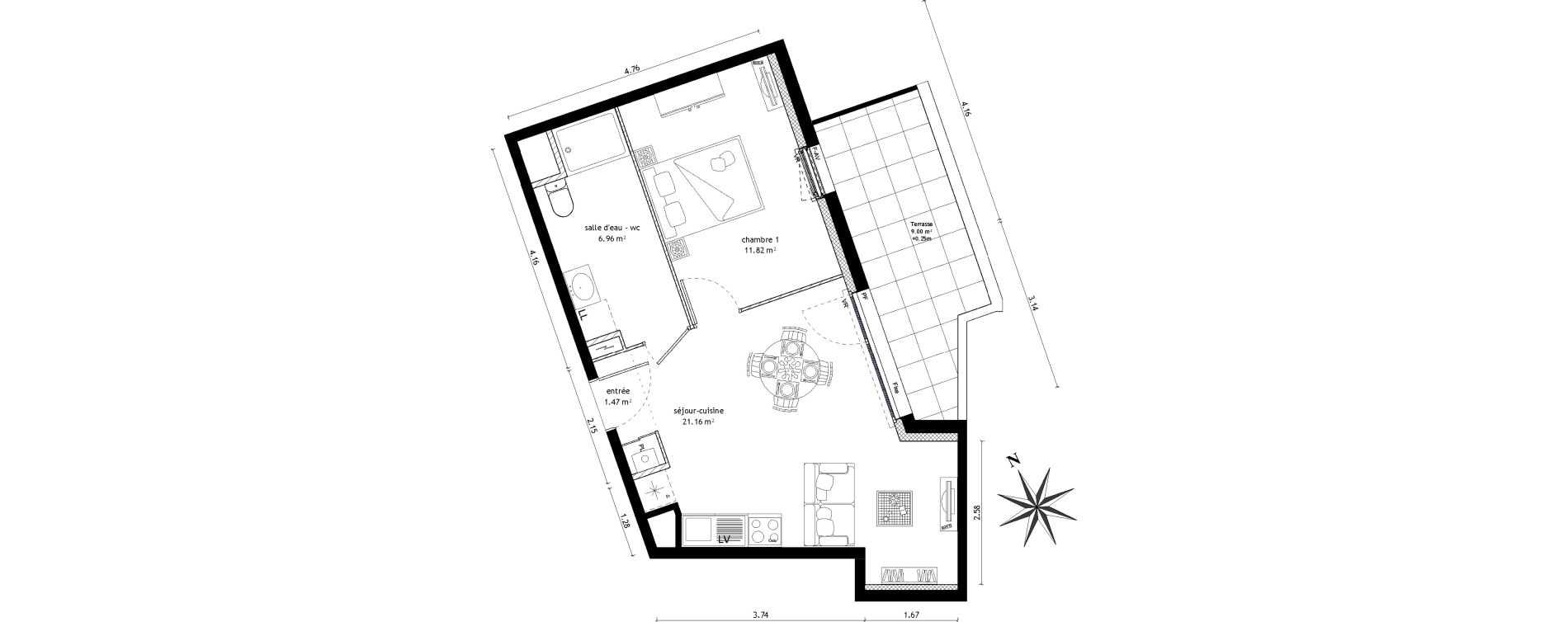 Appartement T2 de 41,41 m2 &agrave; Vezin-Le-Coquet Centre