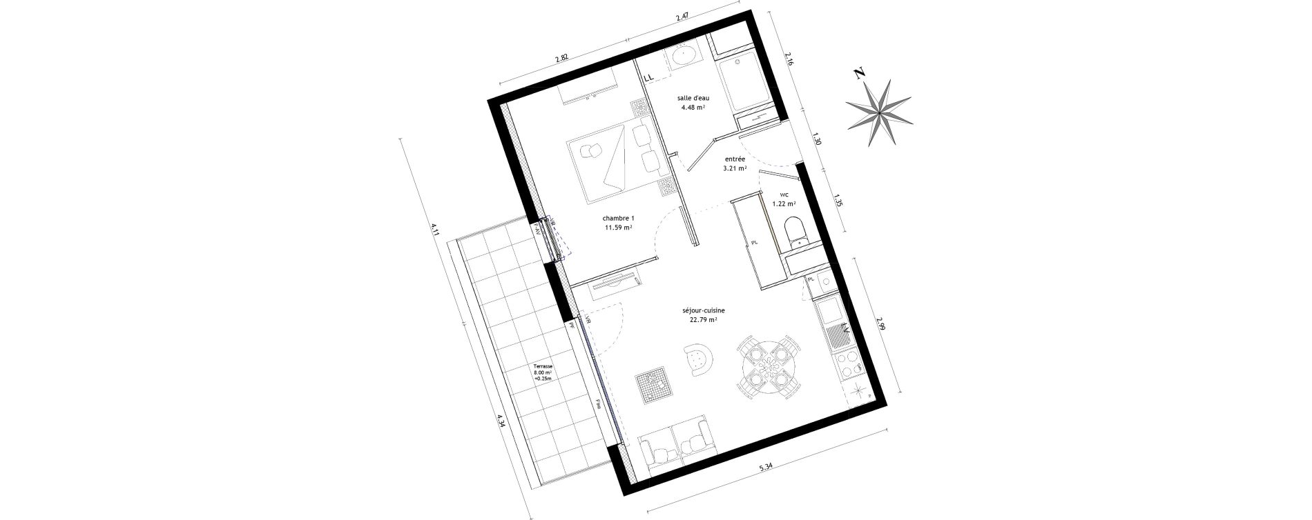Appartement T2 de 43,29 m2 &agrave; Vezin-Le-Coquet Centre