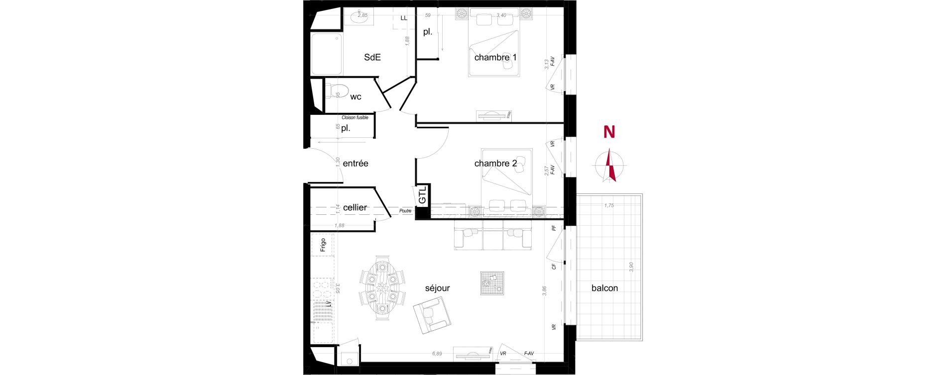 Appartement T3 de 63,75 m2 &agrave; Vezin-Le-Coquet Centre