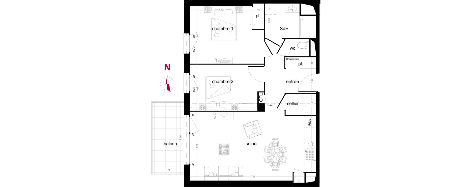 Appartement T3 de 63,09 m2 &agrave; Vezin-Le-Coquet Centre