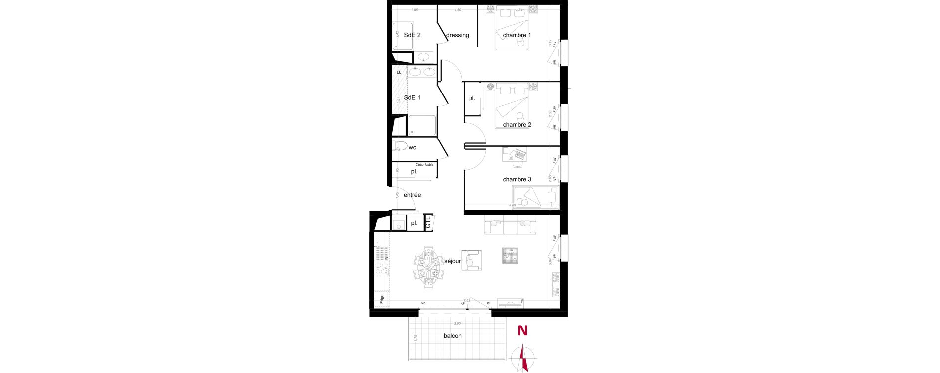 Appartement T4 de 84,29 m2 &agrave; Vezin-Le-Coquet Centre