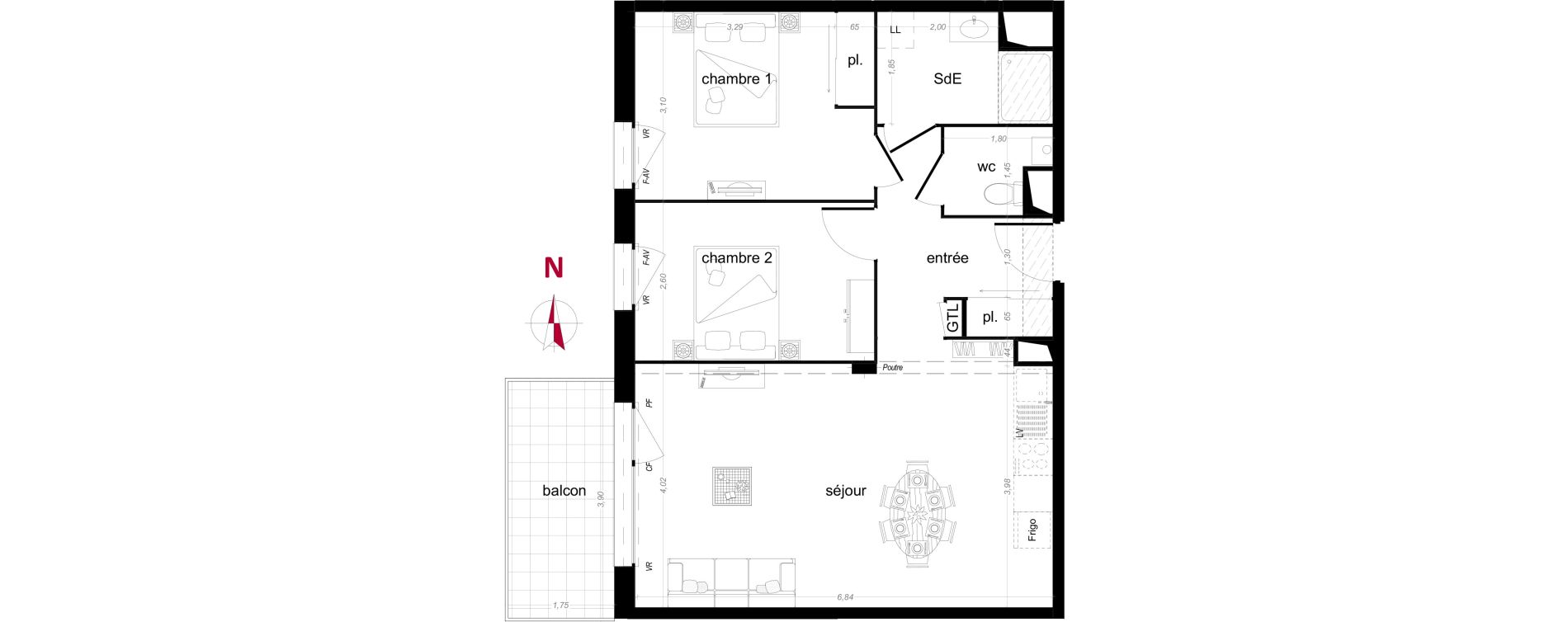Appartement T3 de 64,97 m2 &agrave; Vezin-Le-Coquet Centre