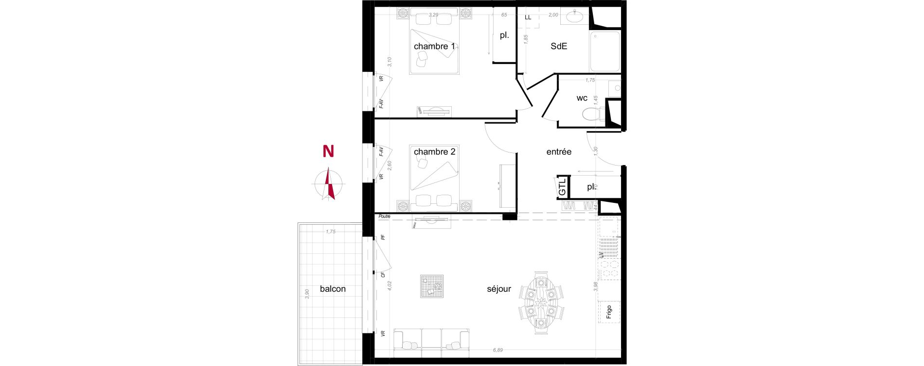 Appartement T3 de 64,92 m2 &agrave; Vezin-Le-Coquet Centre