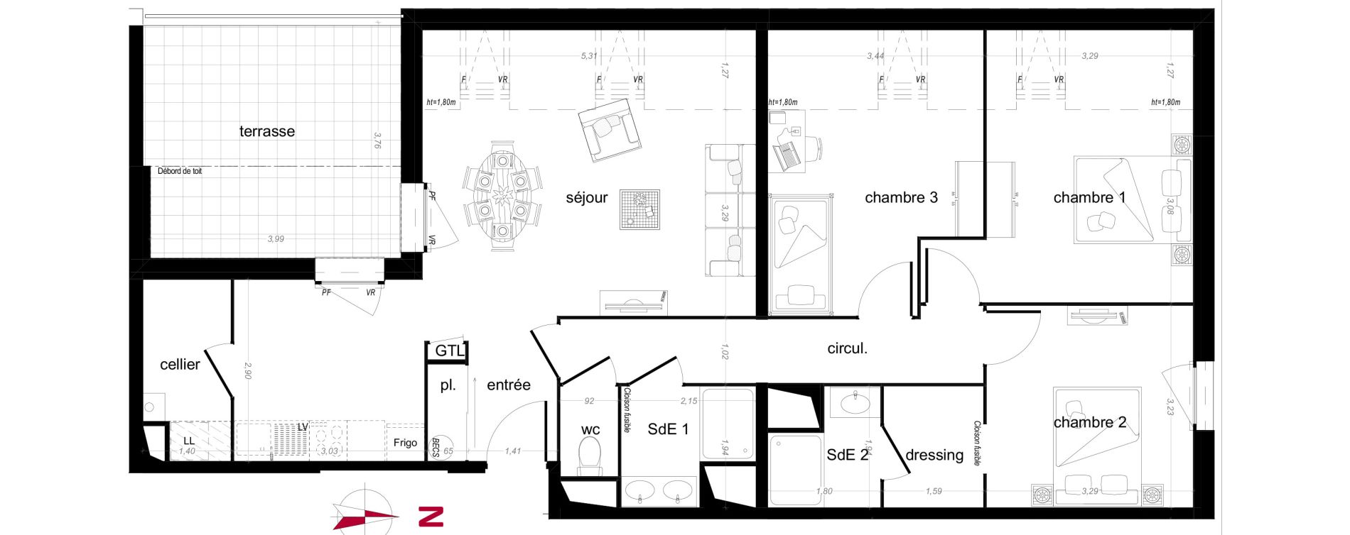 Appartement T4 de 85,41 m2 &agrave; Vezin-Le-Coquet Centre