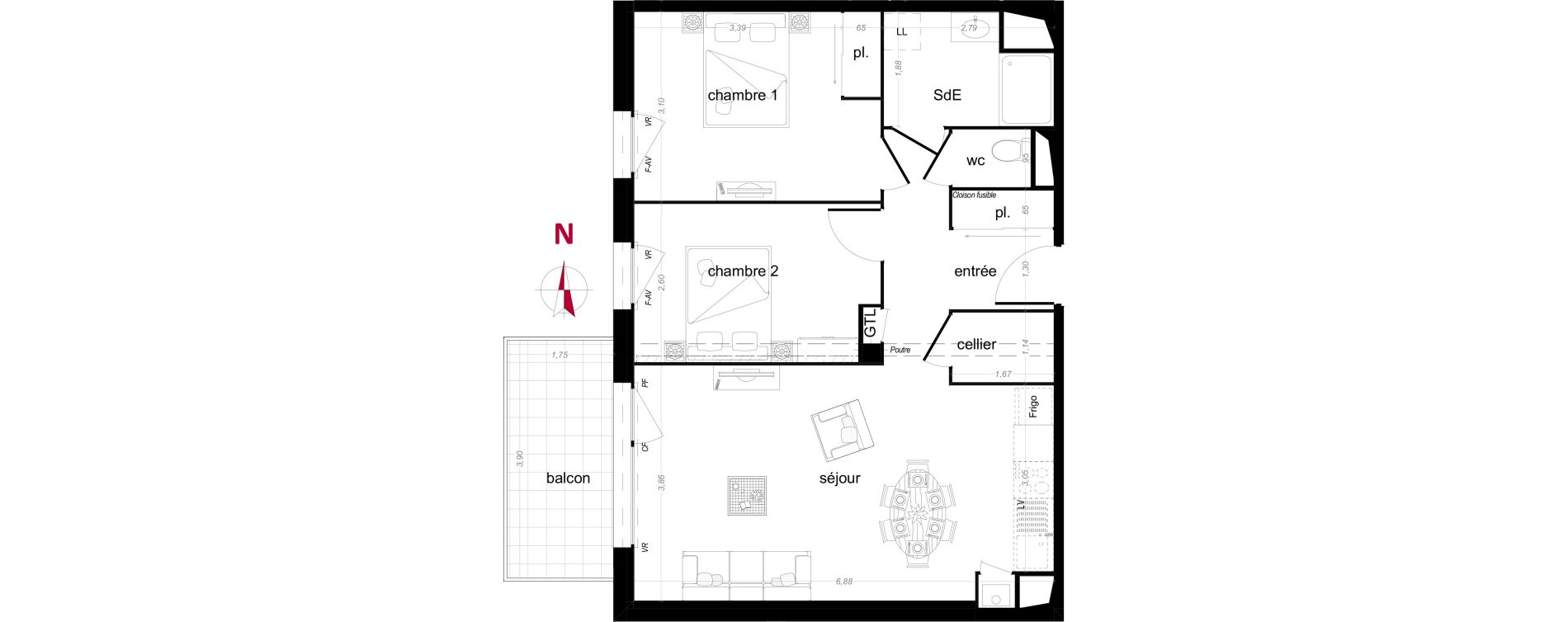 Appartement T3 de 63,61 m2 &agrave; Vezin-Le-Coquet Centre