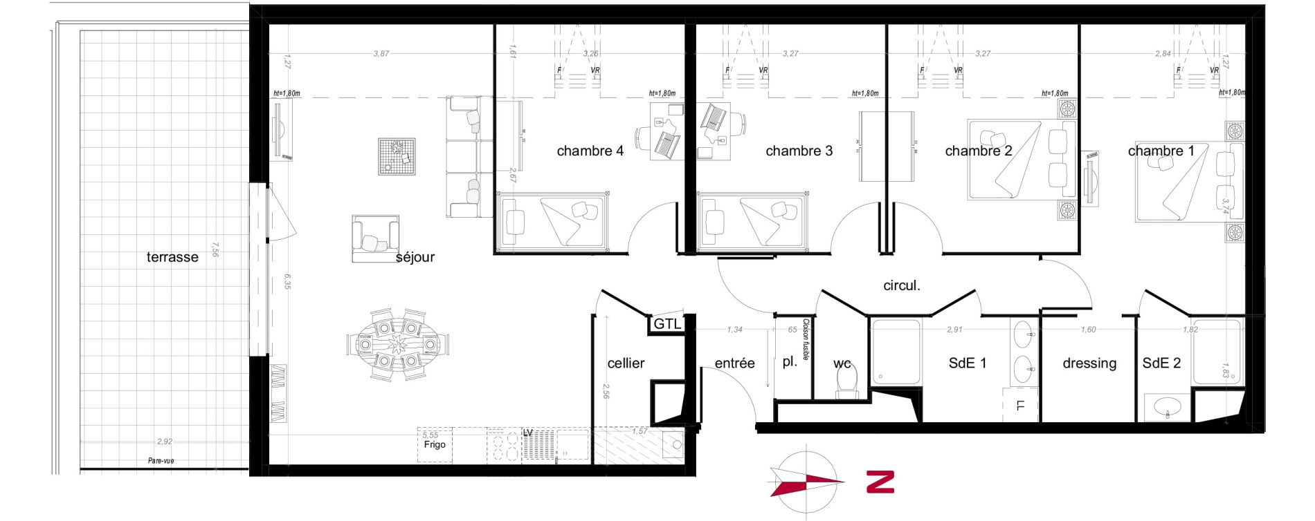 Appartement T5 de 95,45 m2 &agrave; Vezin-Le-Coquet Centre