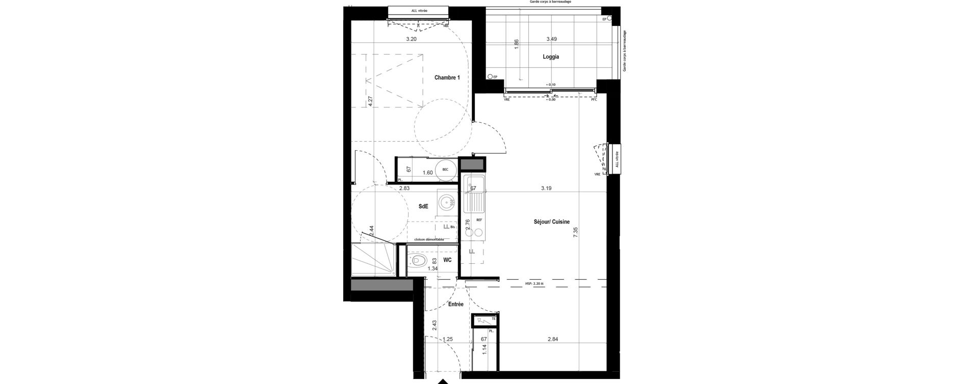 Appartement T2 de 49,22 m2 &agrave; Vitr&eacute; Centre