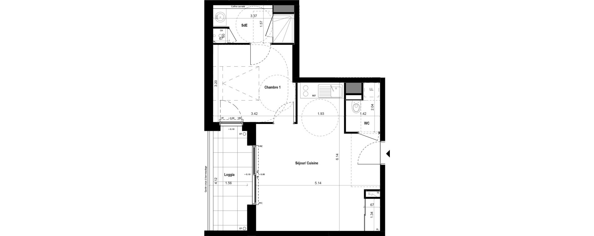 Appartement T2 de 43,25 m2 &agrave; Vitr&eacute; Centre