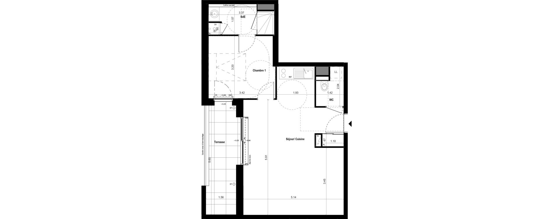 Appartement T2 de 50,73 m2 &agrave; Vitr&eacute; Centre