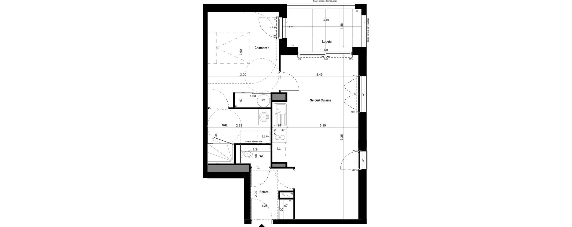 Appartement T2 de 49,10 m2 &agrave; Vitr&eacute; Centre