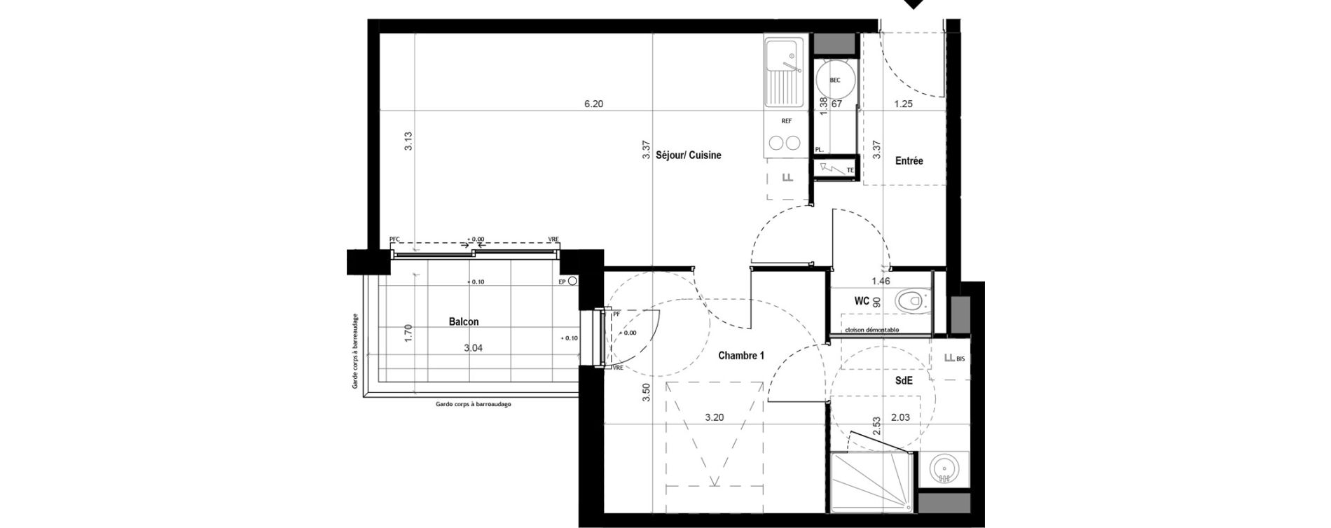 Appartement T2 de 43,44 m2 &agrave; Vitr&eacute; Centre