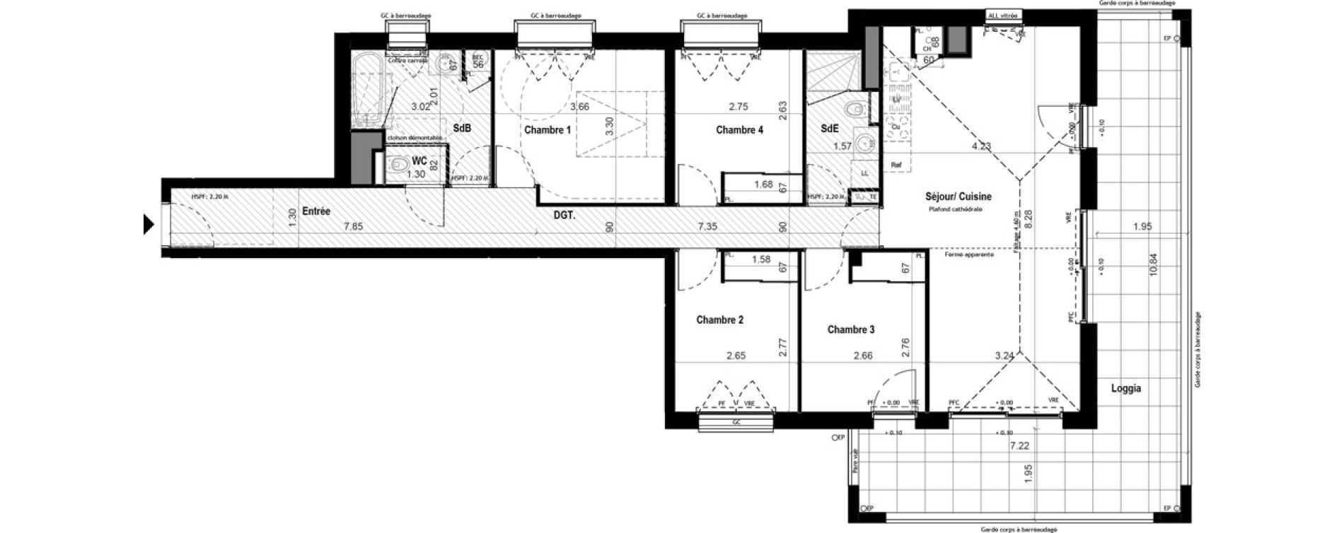 Appartement T5 de 98,88 m2 &agrave; Vitr&eacute; Centre