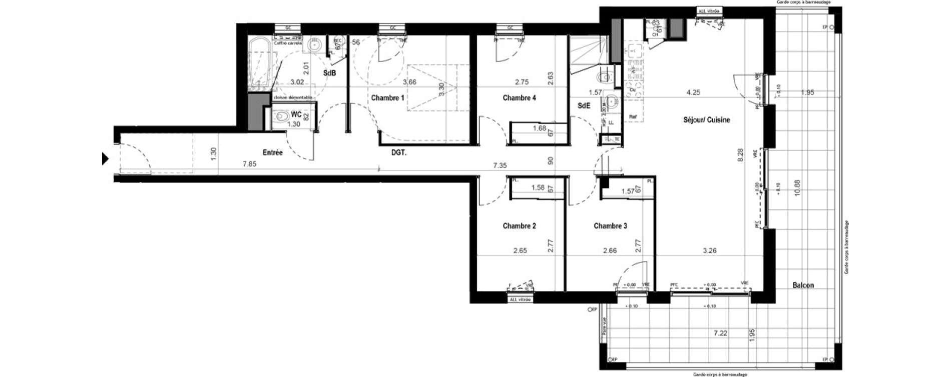 Appartement T5 de 99,01 m2 &agrave; Vitr&eacute; Centre