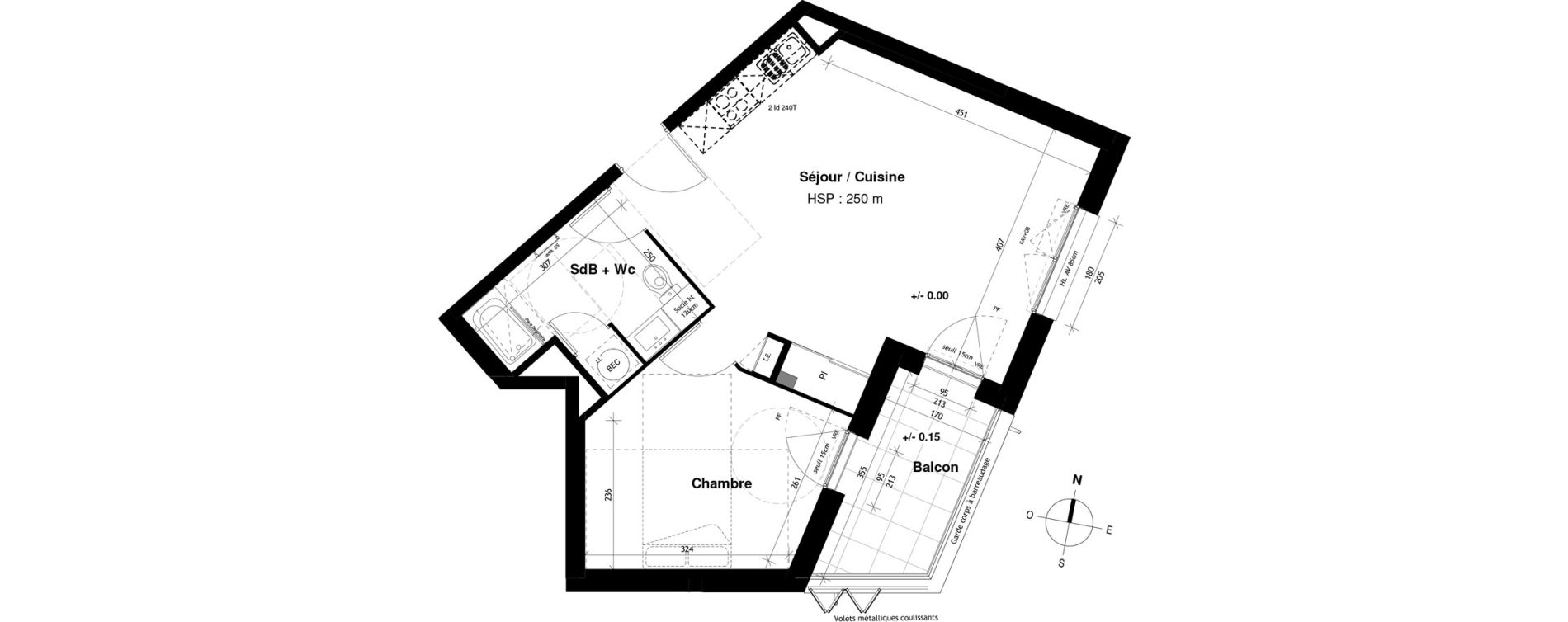 Appartement T2 de 46,54 m2 &agrave; Vitr&eacute; Champ de foire - la fleuriais