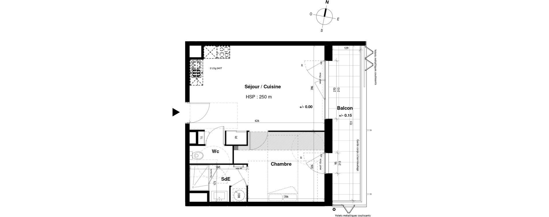 Appartement T2 de 43,38 m2 &agrave; Vitr&eacute; Champ de foire - la fleuriais